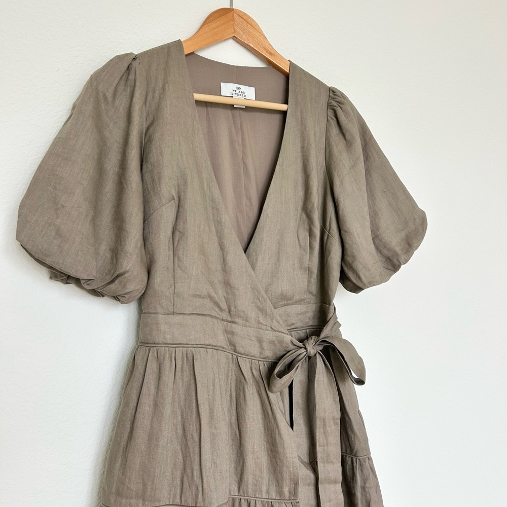 We Are Kindred Madeline Linen Wrap Dress in Olive - Picture 3 of 6